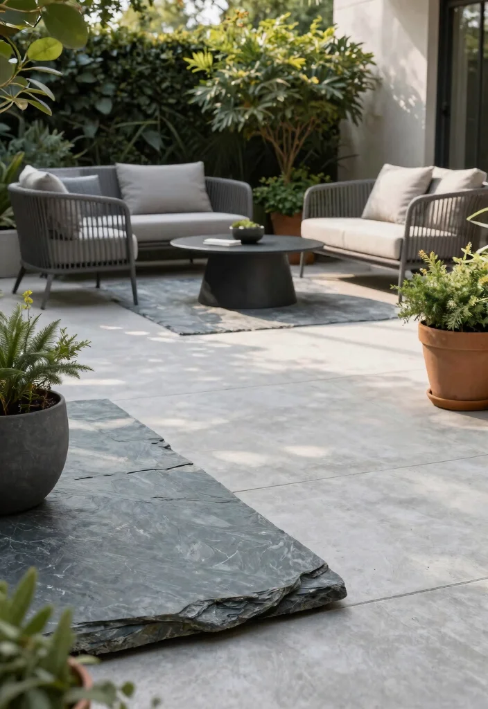 18 Concrete Slab Patio Ideas With Clean Contemporary Style - 4. Minimalist Slate and Concrete Blend 1