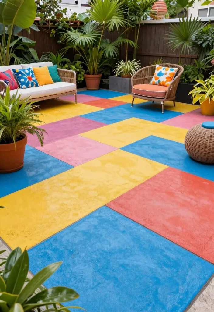 18 Concrete Slab Patio Ideas With Clean Contemporary Style - 7. Colored Concrete Slabs 1