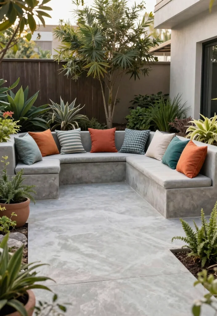 18 Concrete Slab Patio Ideas With Clean Contemporary Style - 8. Concrete Slab with Built-in Seating 1