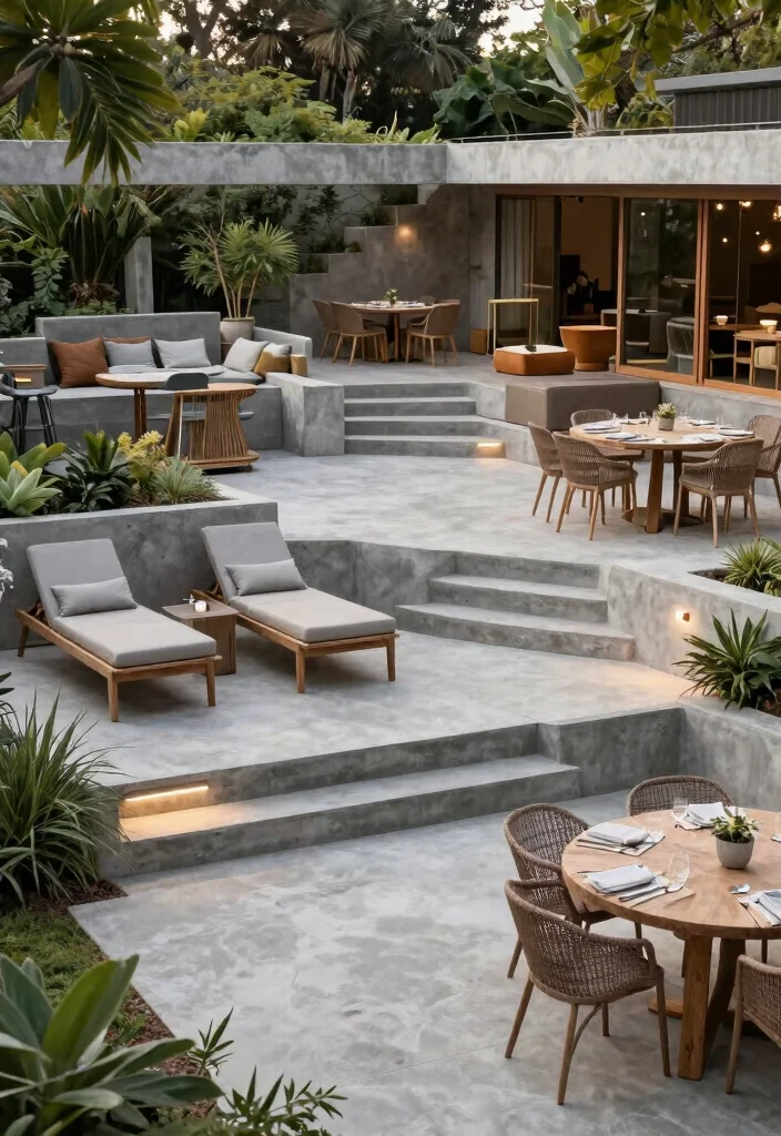 18 Concrete Slab Patio Ideas With Clean Contemporary Style - 9. Multi-level Concrete Design 1