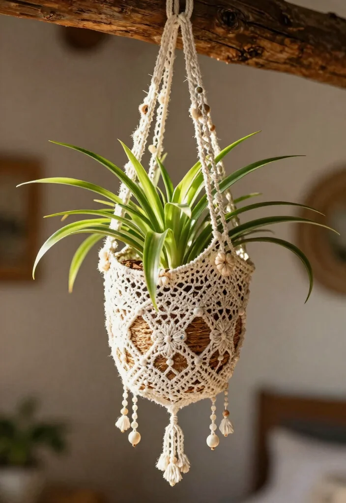 18 Crochet Hanging Planter Ideas With Boho Detail - 1. Intricate Lace Crochet Planters 1