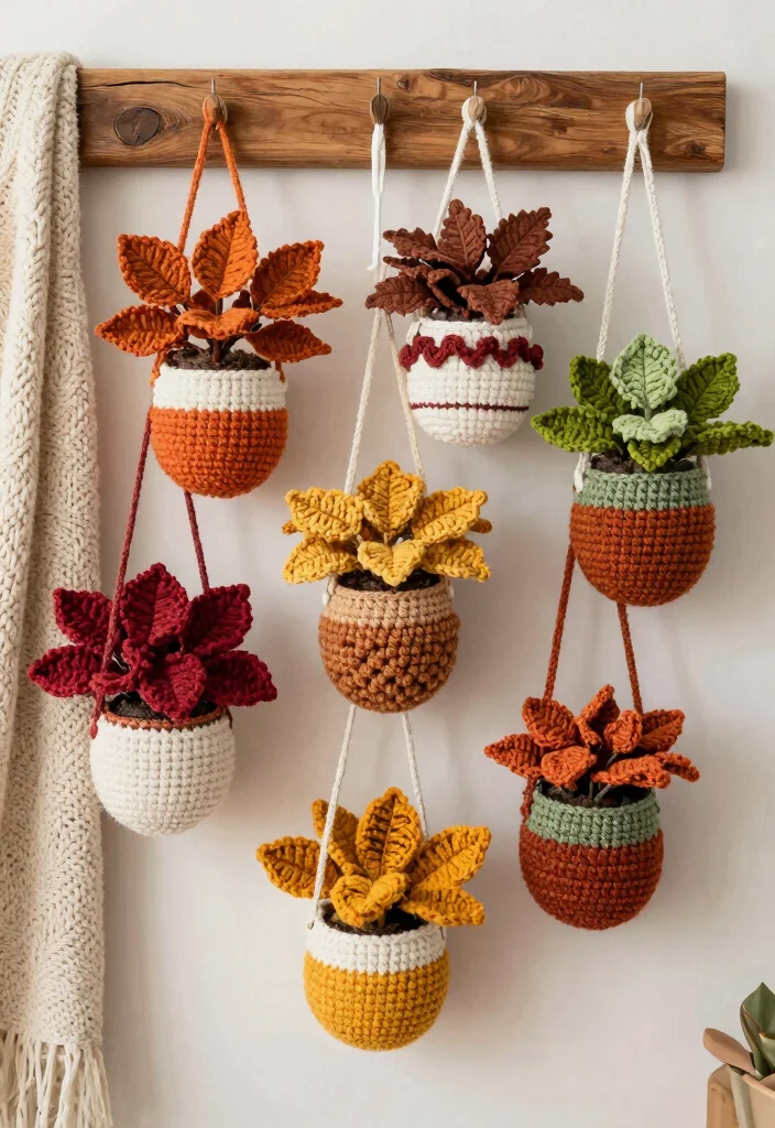 18 Crochet Hanging Planter Ideas With Boho Detail - 10. Seasonal Crochet Planters 1