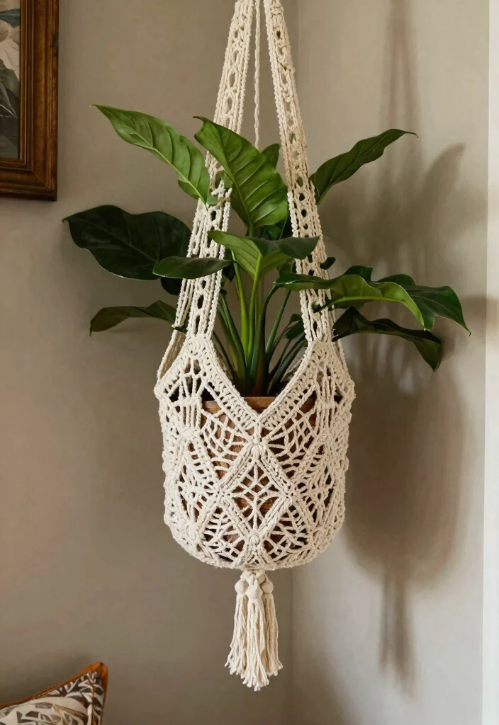 18 Crochet Hanging Planter Ideas With Boho Detail - 15. Statement Piece Crochet Planters 1