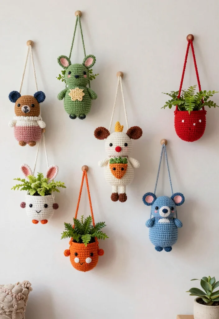 18 Crochet Hanging Planter Ideas With Boho Detail - 16. Cute Animal-Themed Crochet Planters 1