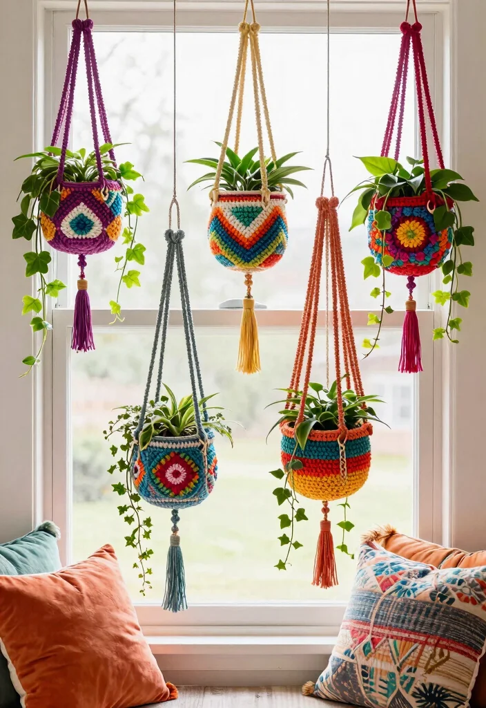 18 Crochet Hanging Planter Ideas With Boho Detail - 3. Colorful Boho Patterns 1