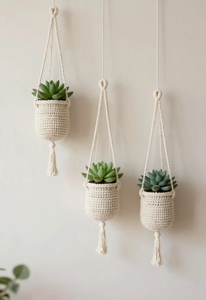 18 Crochet Hanging Planter Ideas With Boho Detail - 4. Minimalist Crochet Planters 1