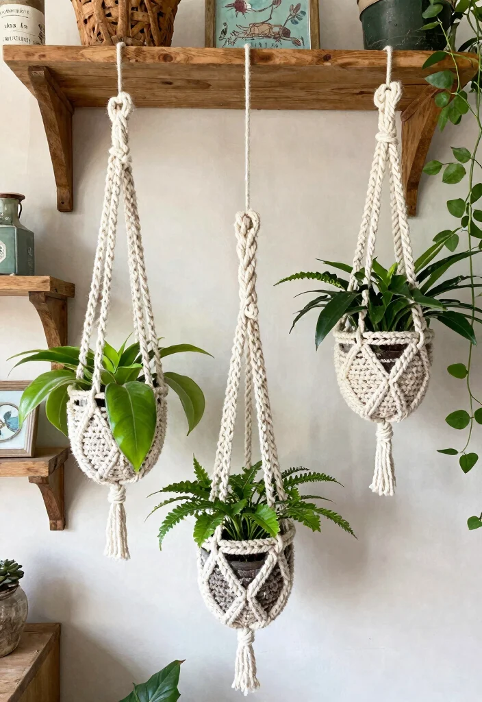 18 Crochet Hanging Planter Ideas With Boho Detail - 7. Twisted Rope Crochet Planters 1