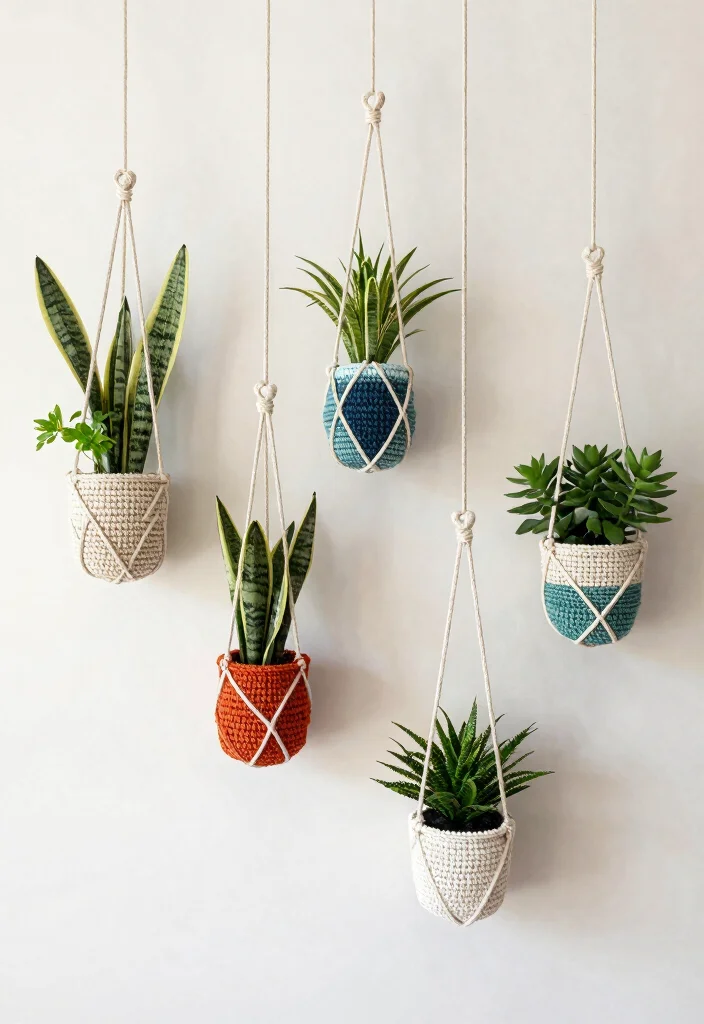 18 Crochet Hanging Planter Ideas With Boho Detail - 8. Geometric Crochet Planters 1
