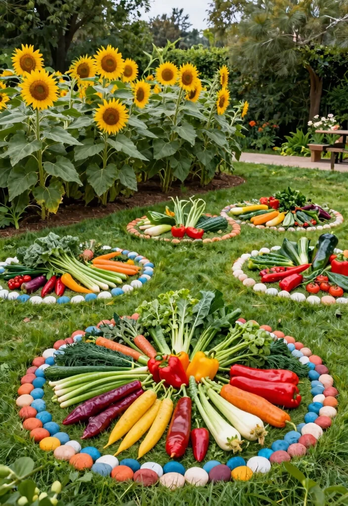 18 Front Yard Vegetable Garden Ideas With Fresh Harvest Style - 12. Colorful Crop Circles 1