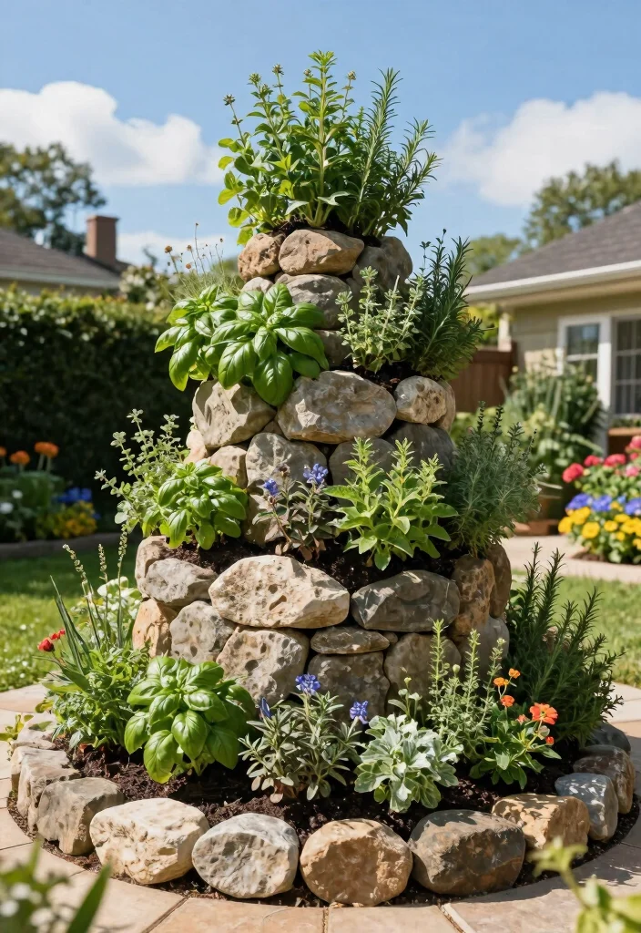 18 Front Yard Vegetable Garden Ideas With Fresh Harvest Style - 4. Herb Spiral for Space Efficiency 1