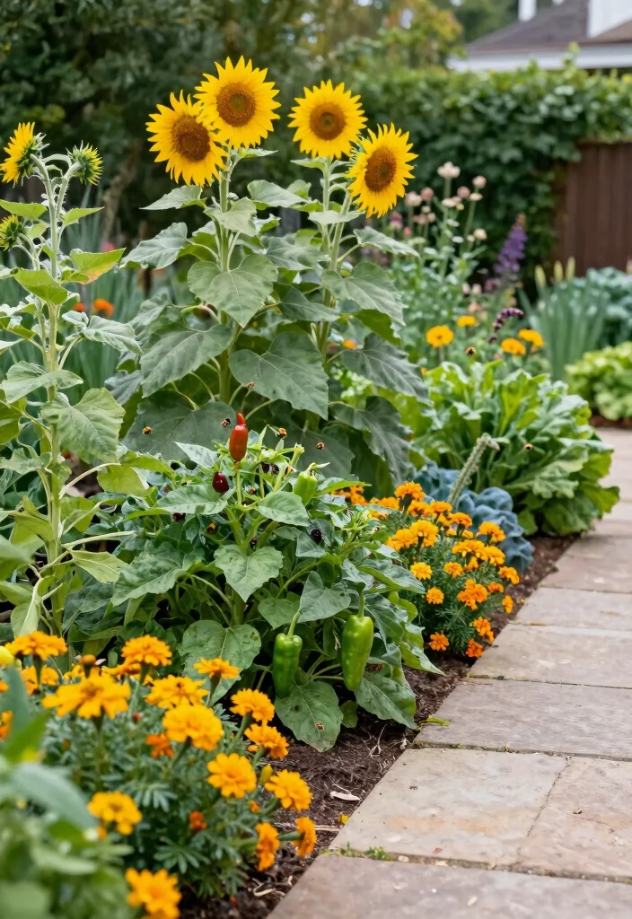18 Front Yard Vegetable Garden Ideas With Fresh Harvest Style - 7. Flower and Vegetable Combo Borders 1
