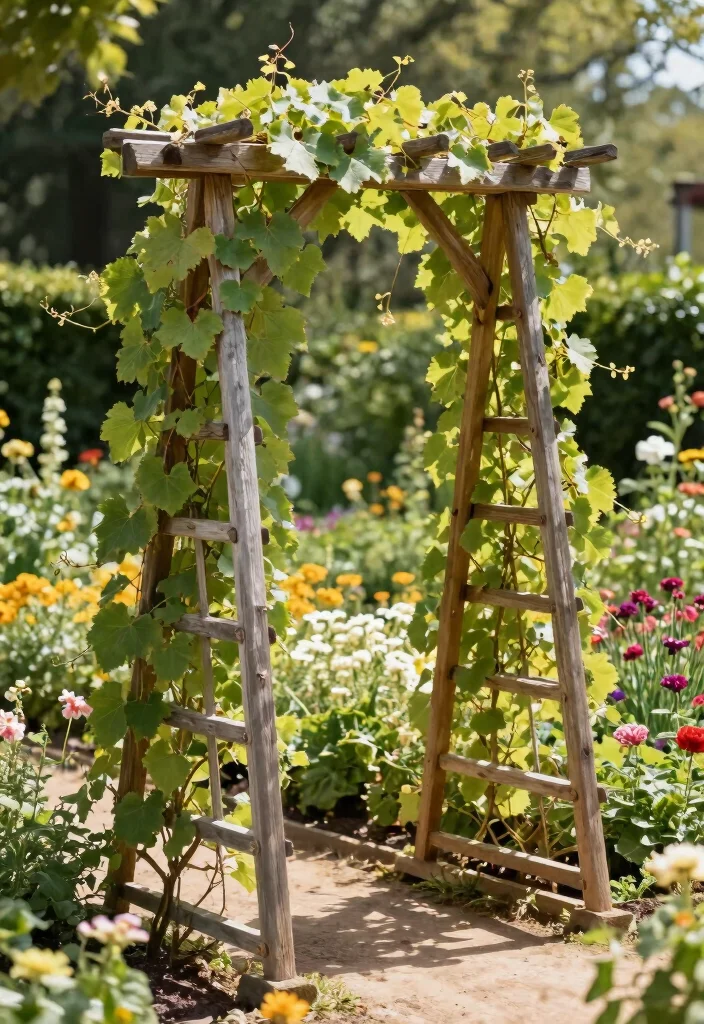 18 Grape Vine Trellis Ideas for a Charming Garden - 1. Rustic Wooden A-Frame Trellis 1