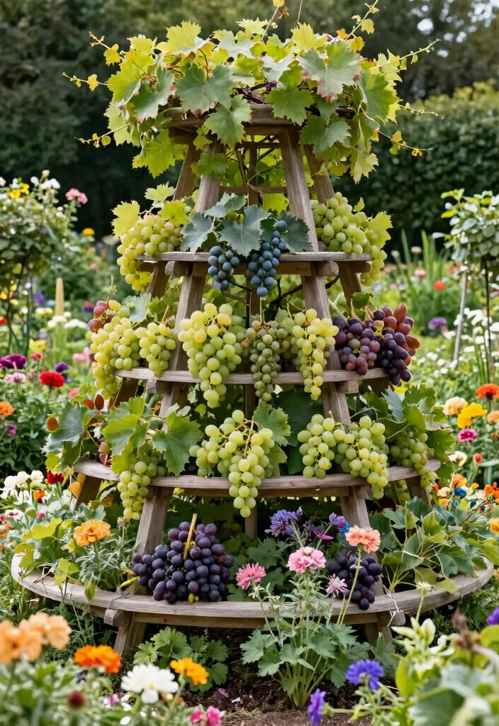 18 Grape Vine Trellis Ideas for a Charming Garden - 10. Tiered Trellis System 1