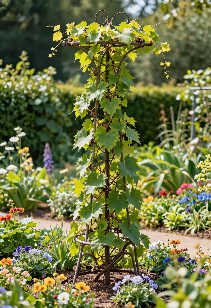 18 Grape Vine Trellis Ideas for a Charming Garden - 14. Spiral Trellis 1