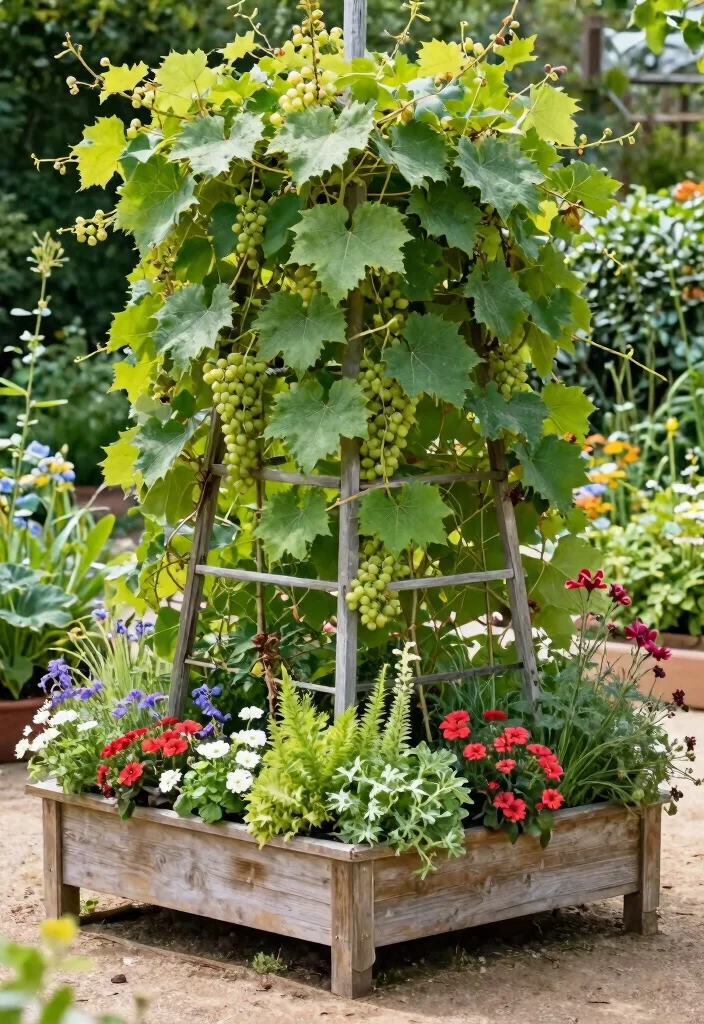 18 Grape Vine Trellis Ideas for a Charming Garden - 15. Trellis with Planter Boxes 1