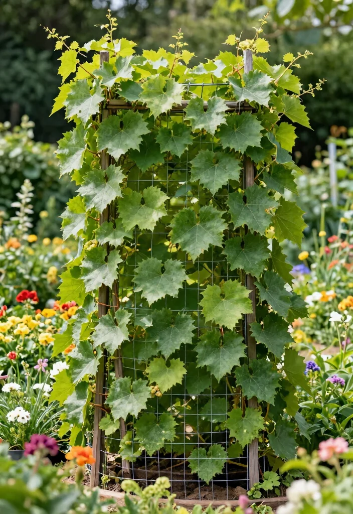 18 Grape Vine Trellis Ideas for a Charming Garden - 7. Wire Mesh Trellis 1