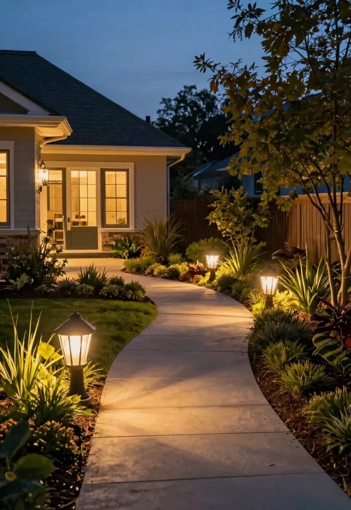 18 Low Maintenance Landscaping Front Yard Ideas That Stay Beautiful - 17. Brightening Up with Lighting 1