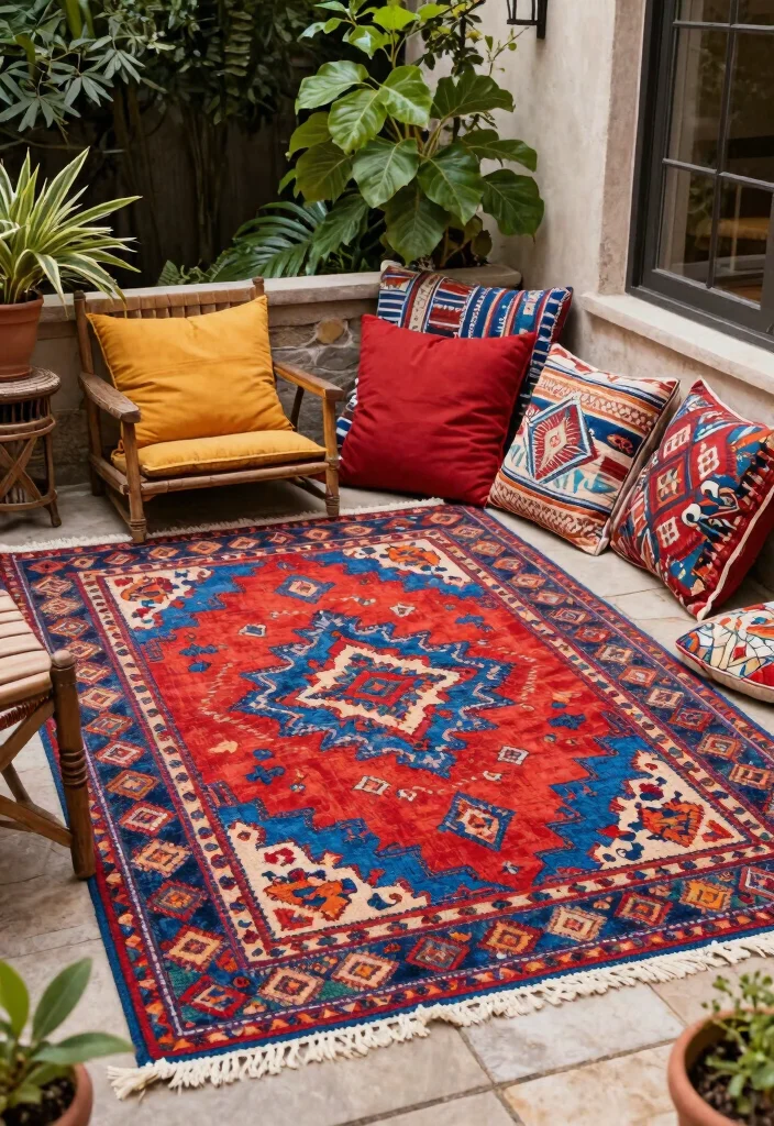 18 Mexican Patio Hacienda Style Ideas With Warm Rustic Flair 13 18 Mexican Patio Hacienda Style Ideas With Warm Rustic Flair - 13. Embrace Outdoor Rugs 1