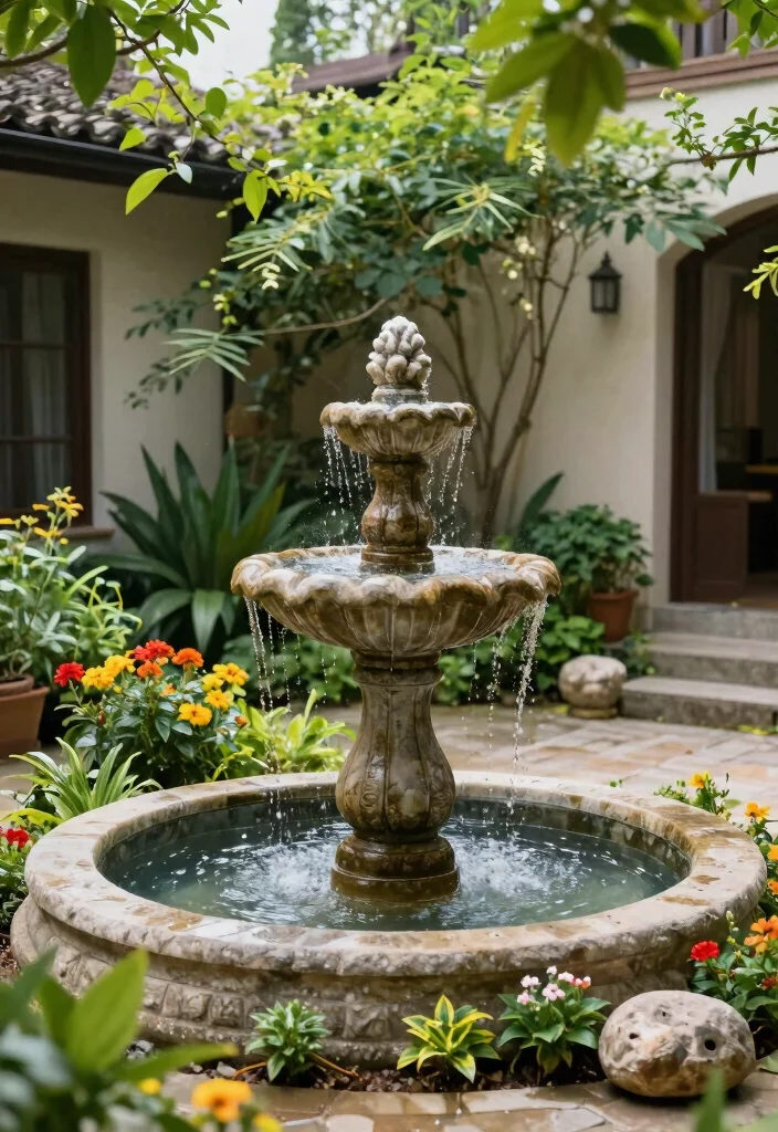 18 Outdoor Courtyard Design Ideas With Elegant Layout - 5. Water Features for Serenity 1