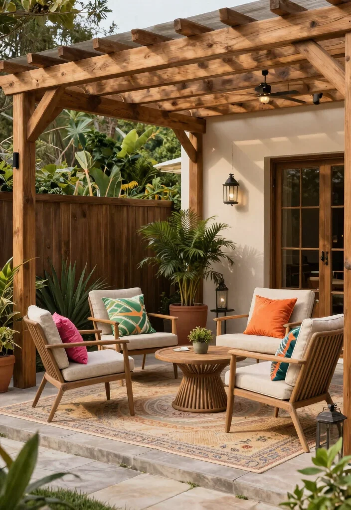 18 Pergola Holz Modern Ideas With Sleek Wood Design - 12. Complementary Garden Furniture 1