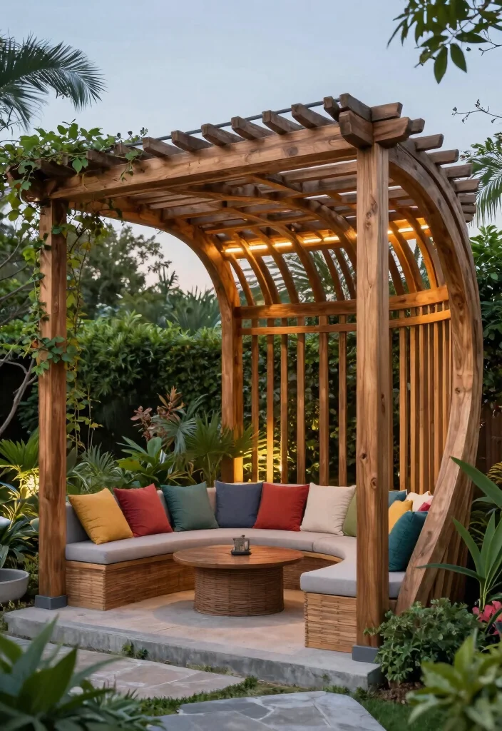 18 Pergola Holz Modern Ideas With Sleek Wood Design - 13. Unique Roof Designs 1