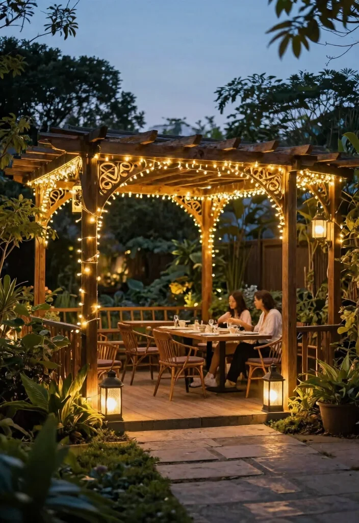 18 Pergola Holz Modern Ideas With Sleek Wood Design - 16. Artistic Lighting Features 1