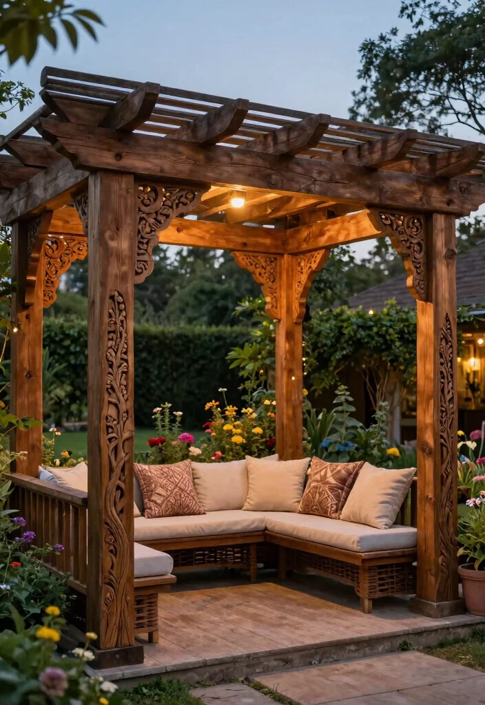 18 Pergola Holz Modern Ideas With Sleek Wood Design - 6. Artistic Woodwork 1