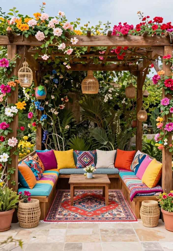 18 Pergola Holz Modern Ideas With Sleek Wood Design - 8. Colorful Accents 1