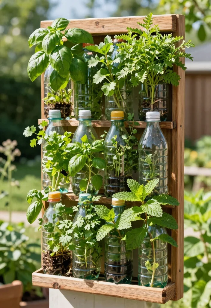 18 Plastic Bottle Planter Ideas With Creative DIY Style - 1. Upcycled Vertical Herb Garden 1