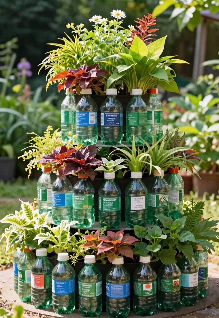18 Plastic Bottle Planter Ideas With Creative DIY Style - 14. Multi-Tiered Planter 1