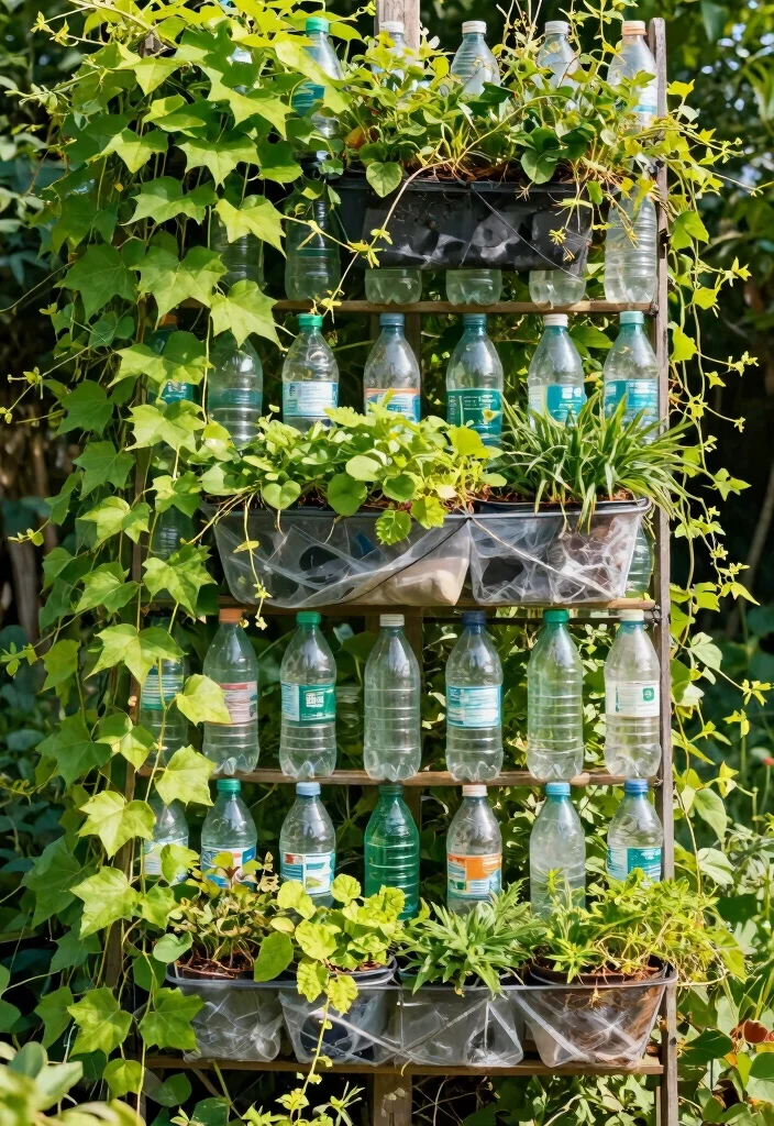 18 Plastic Bottle Planter Ideas With Creative DIY Style - 15. Garden Trellis Planters 1