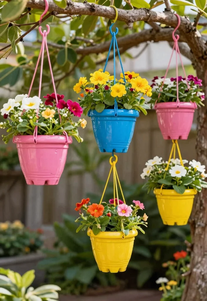 18 Plastic Bottle Planter Ideas With Creative DIY Style - 2. Colorful Hanging Planters 1