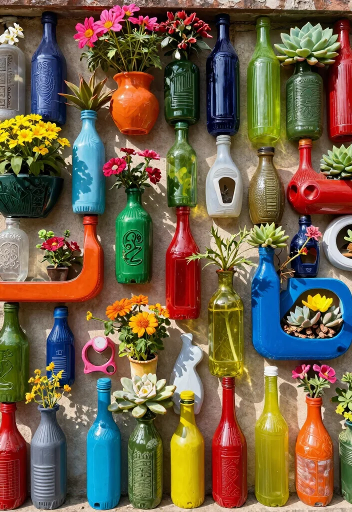 18 Plastic Bottle Planter Ideas With Creative DIY Style - 3. Recycled Bottle Wall Art 1
