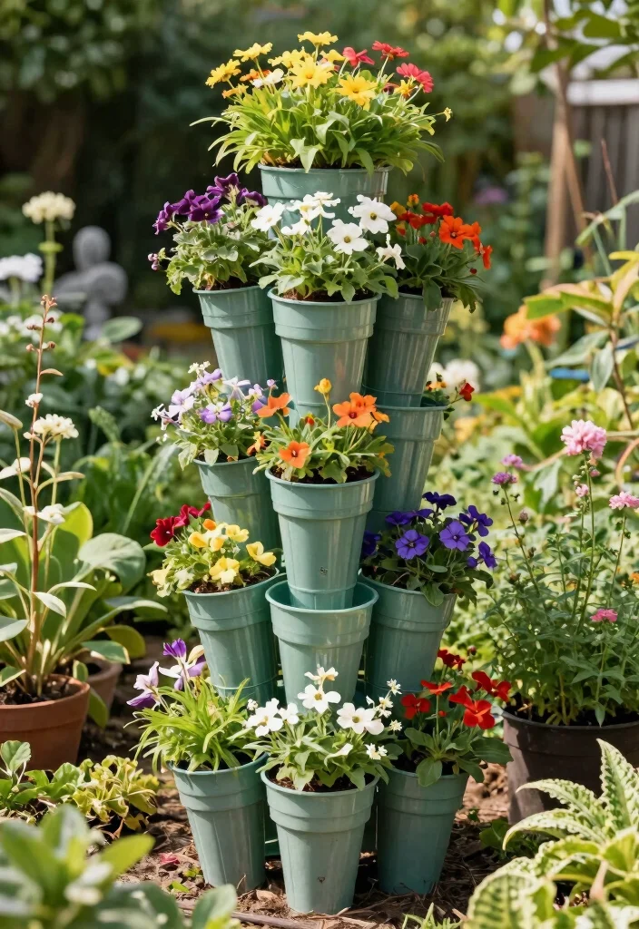 18 Plastic Bottle Planter Ideas With Creative DIY Style - 4. Bottle Planter Tower 1