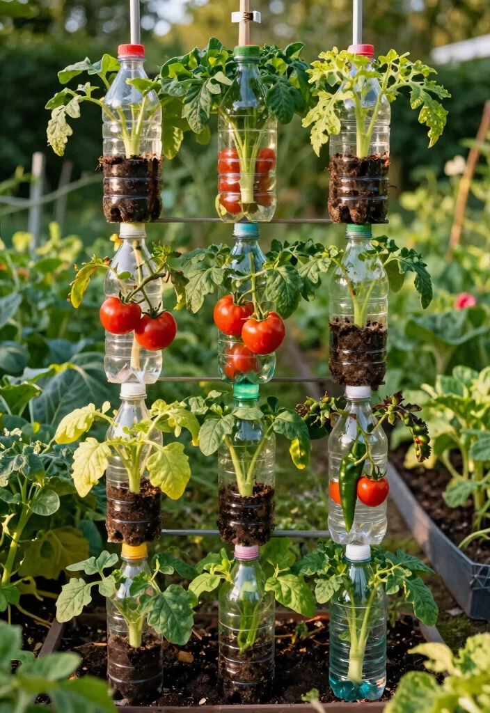 18 Plastic Bottle Planter Ideas With Creative DIY Style - 7. Vertical Vegetable Garden 1