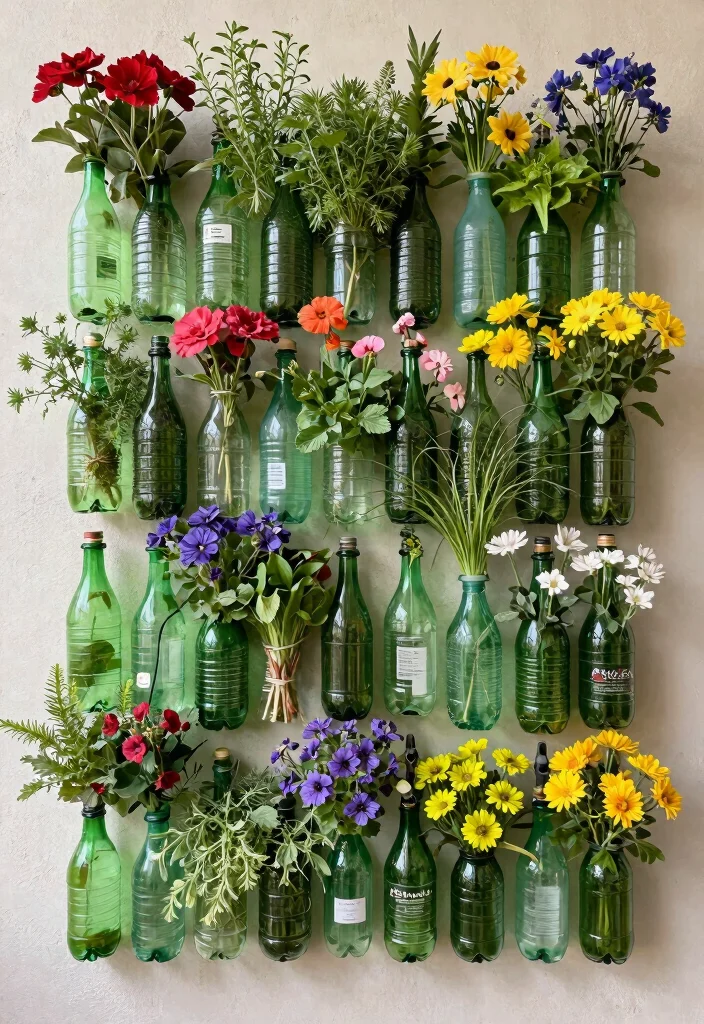 18 Plastic Bottle Planter Ideas With Creative DIY Style - 9. Wall-mounted Bottle Planters 1