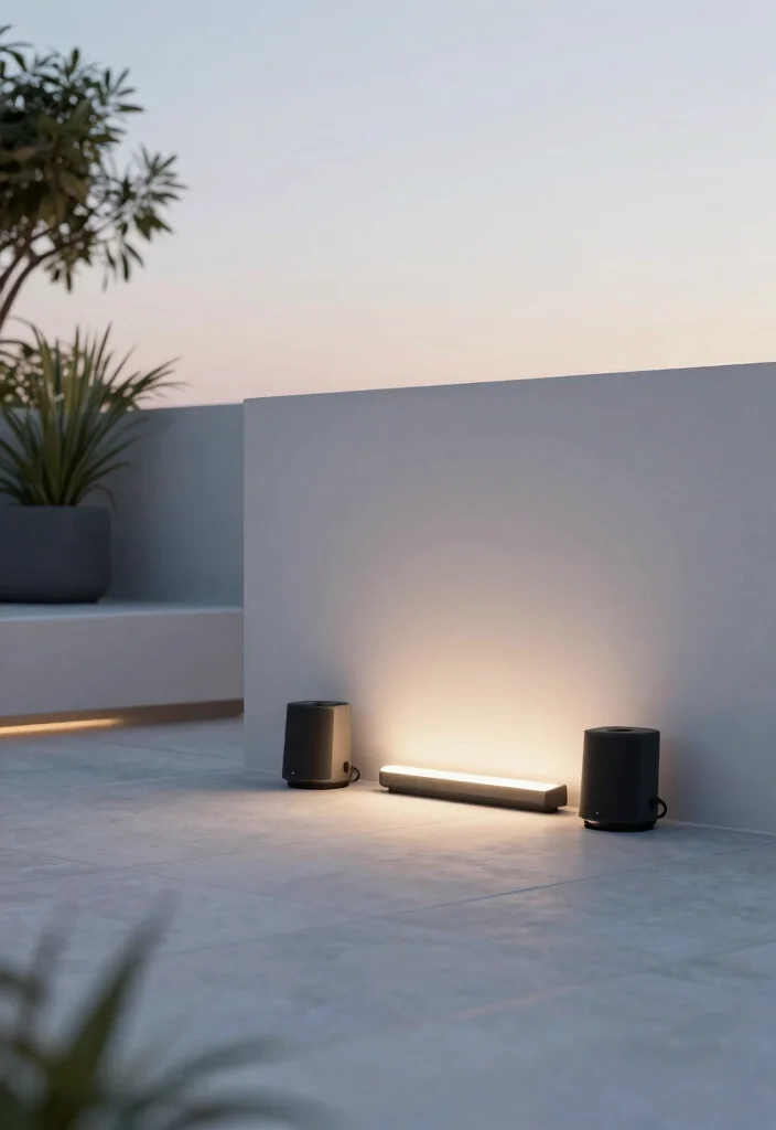 18 Simple Terrace Ideas That Feel Clean & Relaxed - 14. Integrated Outdoor Technology 1