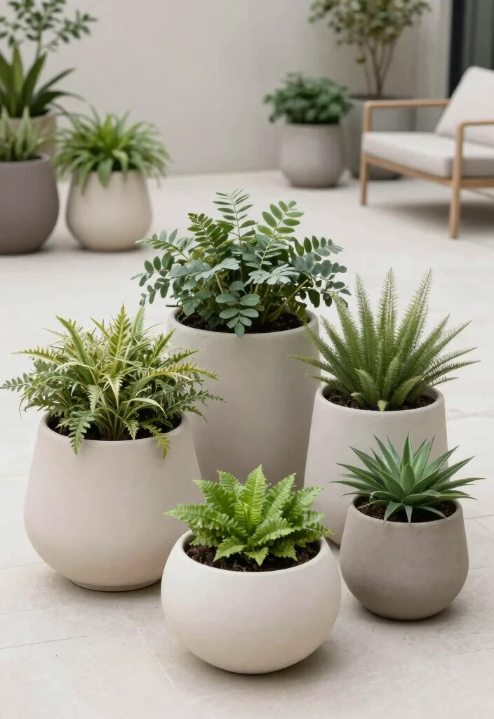 18 Simple Terrace Ideas That Feel Clean & Relaxed - 5. Minimalist Planters 1
