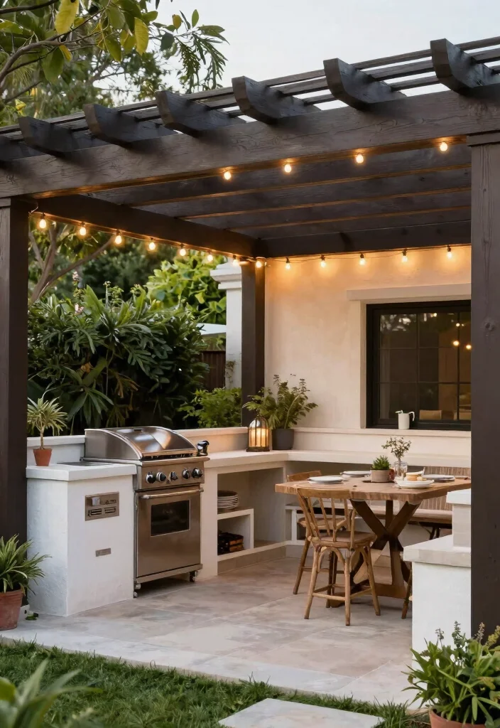 18 Small Outdoor Kitchen Ideas That Maximize Space - 10. Overhead Covers for Comfort 1