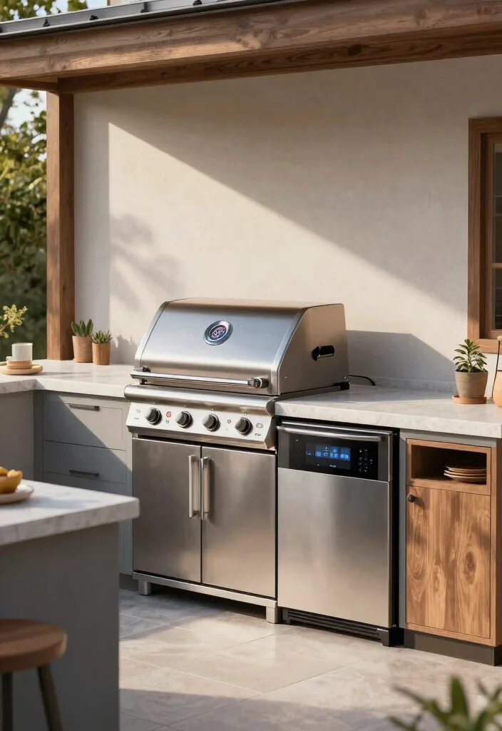 18 Small Outdoor Kitchen Ideas That Maximize Space - 12. Smart Outdoor Appliances 1