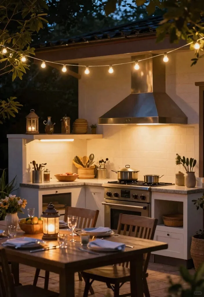 18 Small Outdoor Kitchen Ideas That Maximize Space - 16. Efficient Use of Lighting 1