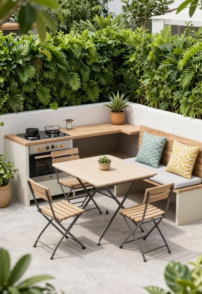 18 Small Outdoor Kitchen Ideas That Maximize Space - 3. Multi-functional Furniture 1
