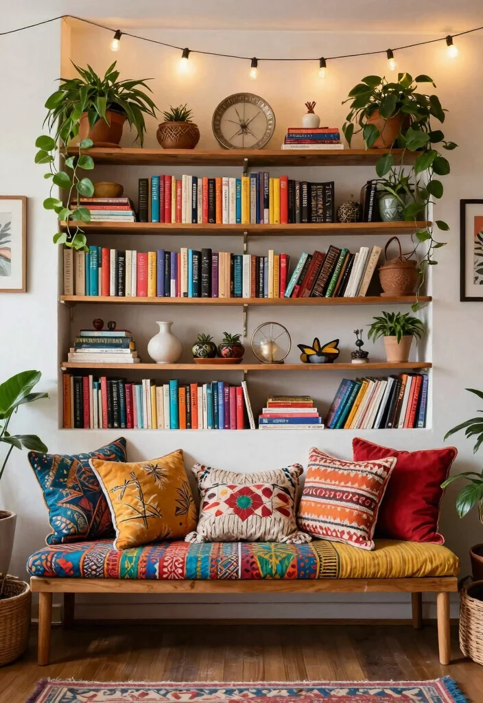 12 Bookshelves With Bench Seating for Small Spaces and Tight Corners - 4. Bohemian Bliss 1