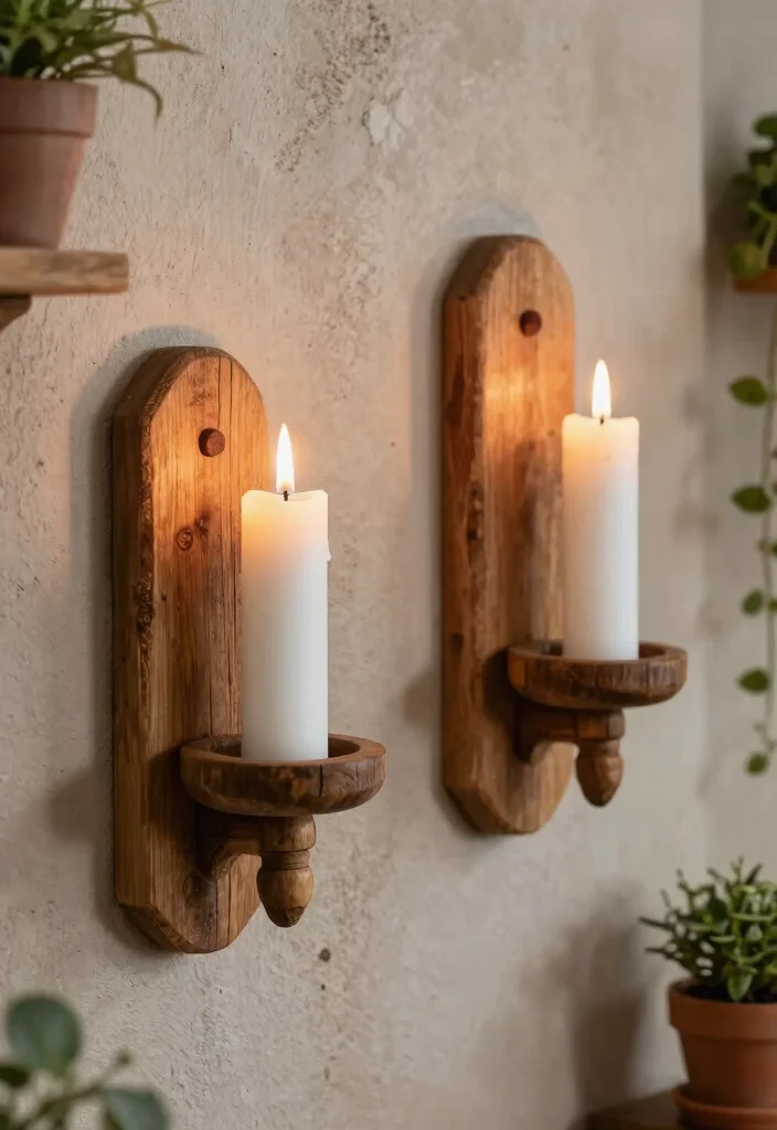 12 Candle Sconces Living Room Wall Decor That Add Warmth Fast - 1. Rustic Wooden Candle Sconces 1