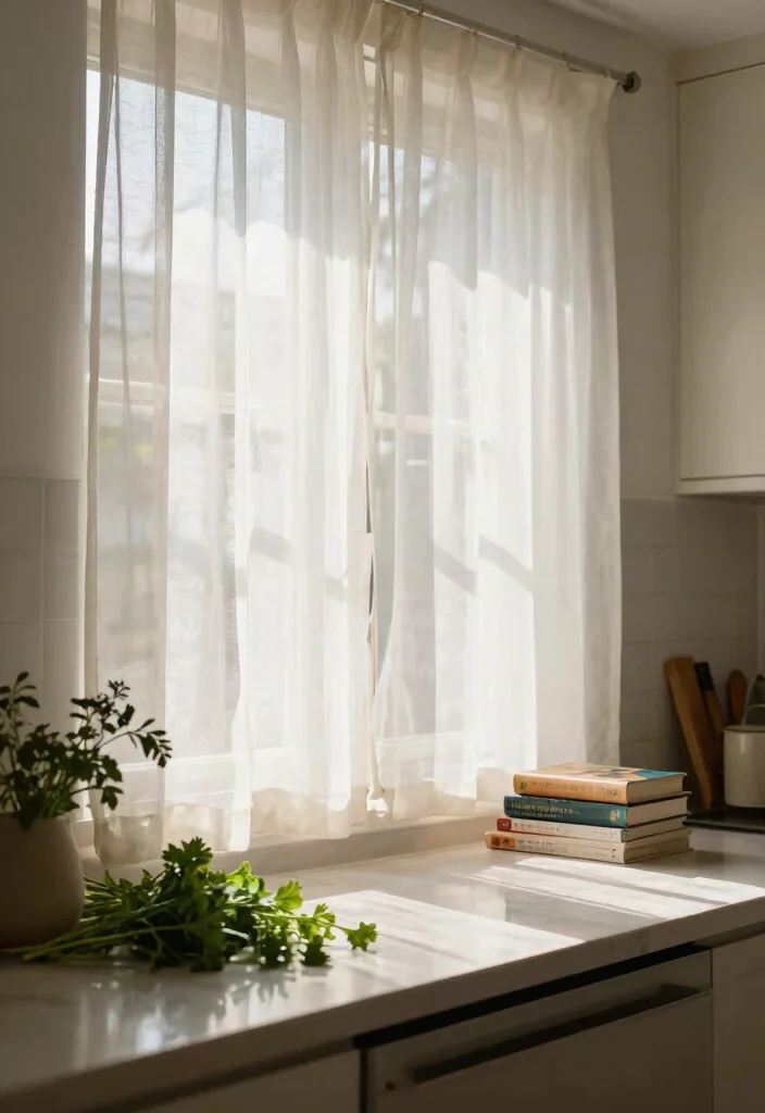 12 Curtains in Kitchens That Block Grease Splatter and Stay Clean - 4. Light-Filtering Sheers 1