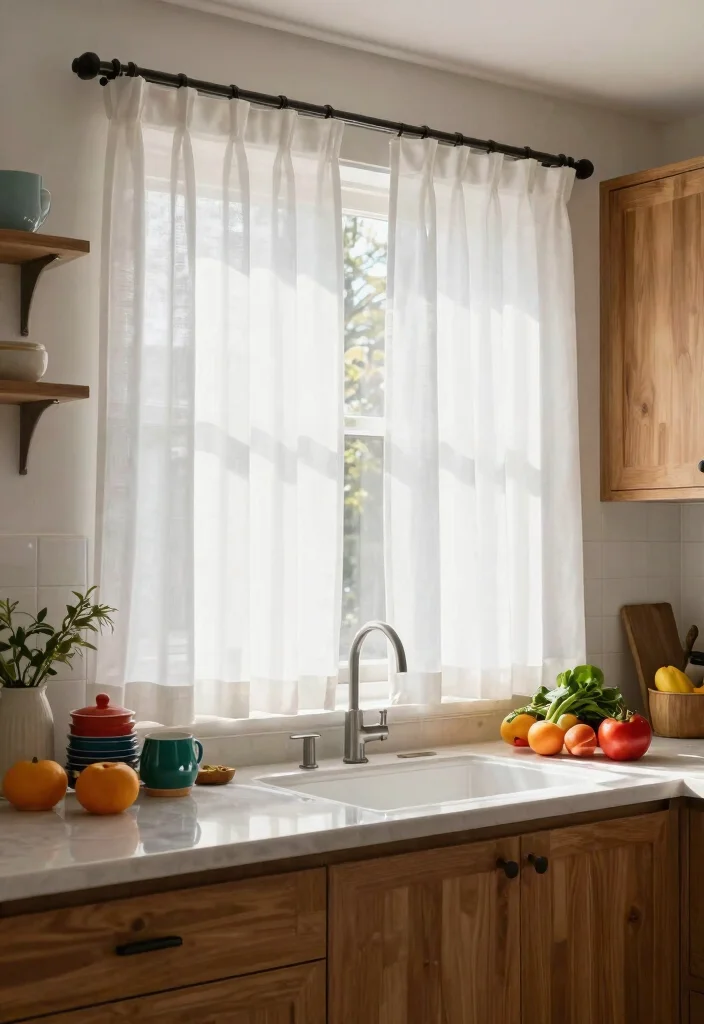 12 Curtains in Kitchens That Block Grease Splatter and Stay Clean - 7. Classic White Cotton Curtains 1