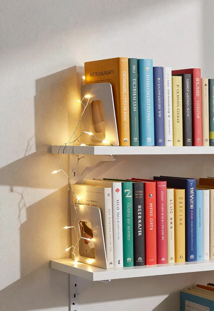 12 Fairy Lights Bookshelf Ideas That Don't Tangle or Overheat - 10. Intertwined Fairy Lights with Bookends 1