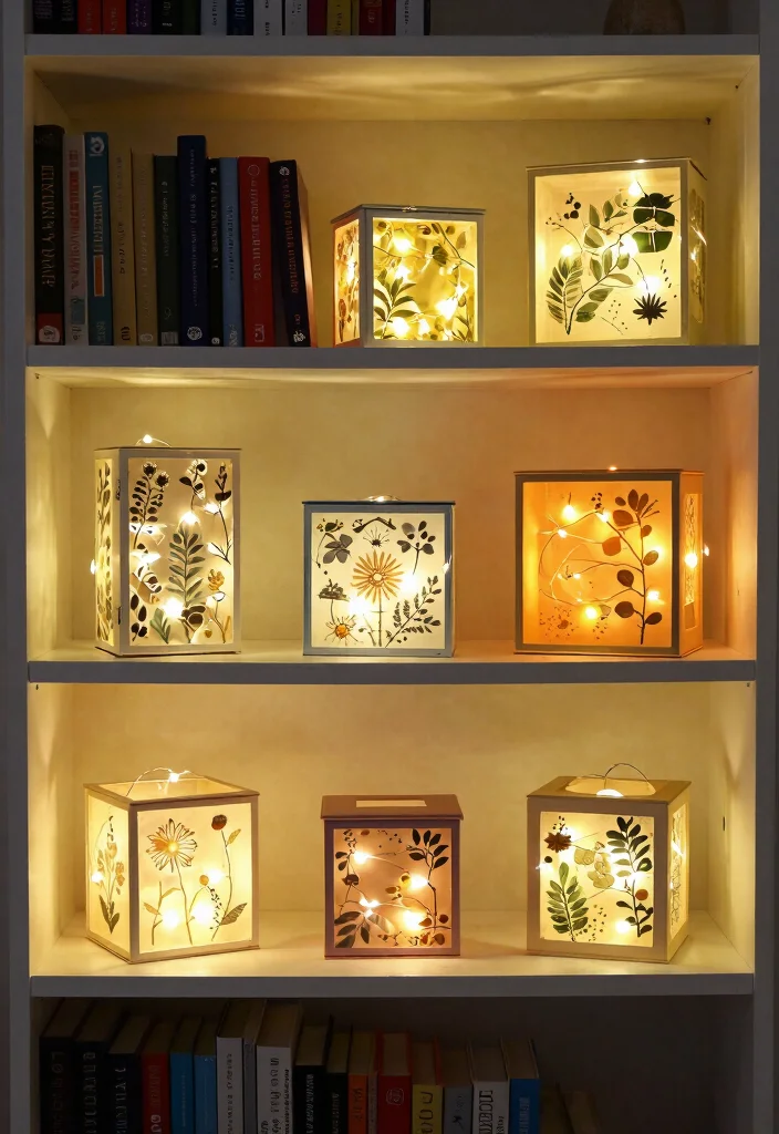 12 Fairy Lights Bookshelf Ideas That Don't Tangle or Overheat - 11. Fairy Lights in Decorative Boxes 1