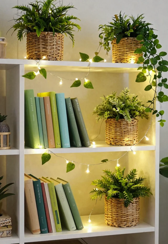 12 Fairy Lights Bookshelf Ideas That Don't Tangle or Overheat - 7. Themed Fairy Light Arrangements 1