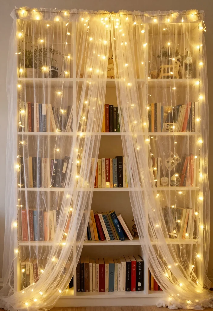12 Fairy Lights Bookshelf Ideas That Don't Tangle or Overheat - 9. Whimsical Fairy Light Canopy 1